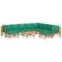 11-piece bamboo garden furniture set with green cushions by vidaXL, Garden sets - Ref: Foro24-3155161, Price: 845,97 €, Disco...