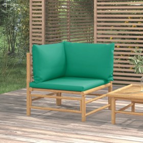 Sofá esquinero de jardín bambú con cojines verde de vidaXL, Sofás modulares de exterior - Ref: Foro24-362293, Precio: 84,99 €...