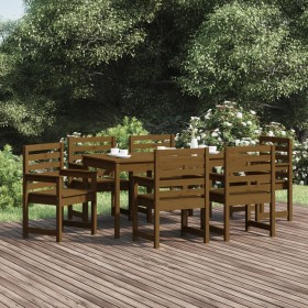 Set de comedor de jardín 7 pzas madera maciza pino marrón miel de vidaXL, Conjuntos de jardín - Ref: Foro24-3154716, Precio: ...