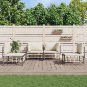 Gartenmöbel-Set 4-teilig und anthrazitfarbene PE-Rattan-Kissen von vidaXL, Outdoor-Sofas - Ref: Foro24-3186712, Preis: 318,99...