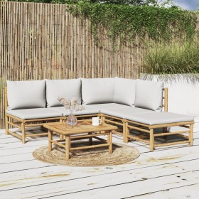 6-teiliges Gartenmöbel-Set aus Bambus mit hellgrauen Kissen von vidaXL, Gartensets - Ref: Foro24-3155103, Preis: 415,99 €, Ra...