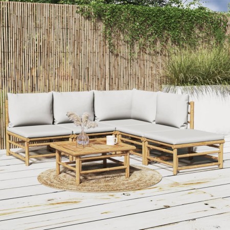 6-piece bamboo garden furniture set with light gray cushions by vidaXL, Garden sets - Ref: Foro24-3155103, Price: 458,38 €, D...