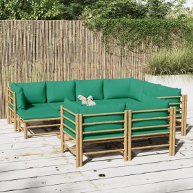 10-piece bamboo garden furniture set with green cushions by vidaXL, Garden sets - Ref: Foro24-3155160, Price: 788,71 €, Disco...