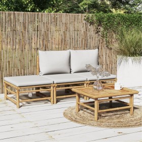 Gartenmöbel-Set 4-teilig aus Bambus und hellgrauen Kissen von vidaXL, Gartensets - Ref: Foro24-3155107, Preis: 234,99 €, Raba...