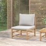 Zentrales Gartensofa aus Bambus mit hellgrauen Kissen von vidaXL, Modulare Sofas für den Außenbereich - Ref: Foro24-362279, P...