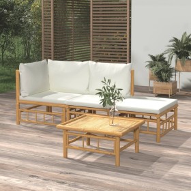 Set de muebles de jardín 4 piezas bambú y cojines blanco crema de vidaXL, Conjuntos de jardín - Ref: Foro24-3155176, Precio: ...