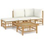 Set de muebles de jardín 4 piezas bambú y cojines blanco crema de vidaXL, Conjuntos de jardín - Ref: Foro24-3155176, Precio: ...