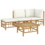 Set de muebles de jardín 4 piezas bambú y cojines blanco crema de vidaXL, Conjuntos de jardín - Ref: Foro24-3155176, Precio: ...