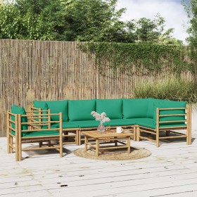 7-teiliges Gartenmöbel-Set aus Bambus mit grünen Kissen von vidaXL, Gartensets - Ref: Foro24-3155173, Preis: 535,46 €, Rabatt: %