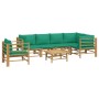 Set de muebles de jardín 7 piezas bambú con cojines verde de vidaXL, Conjuntos de jardín - Ref: Foro24-3155173, Precio: 535,4...