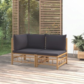 Set de muebles de jardín 2 piezas bambú con cojines gris oscuro de vidaXL, Sofás modulares de exterior - Ref: Foro24-362306, ...