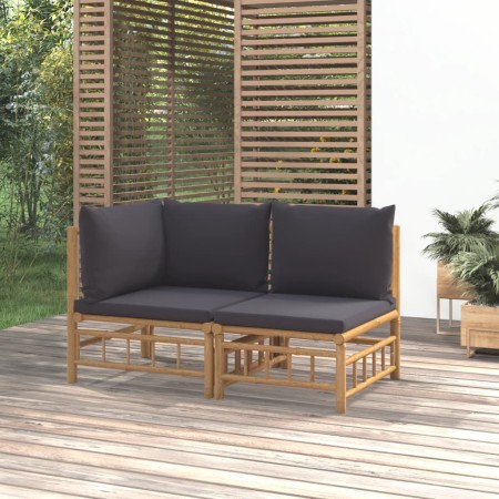 2-piece bamboo garden furniture set with dark gray cushions by vidaXL, Modular outdoor sofas - Ref: Foro24-362306, Price: 203...