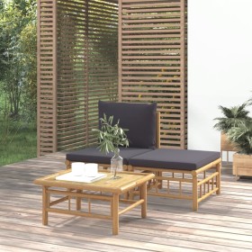 Set de muebles de jardín 3 piezas bambú con cojines gris oscuro de vidaXL, Sofás modulares de exterior - Ref: Foro24-362305, ...