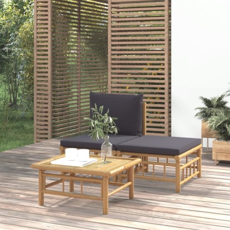 3-piece bamboo garden furniture set with dark gray cushions by vidaXL, Modular outdoor sofas - Ref: Foro24-362305, Price: 172...