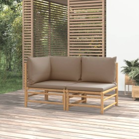 Set de muebles de jardín 2 piezas bambú y cojines gris taupe de vidaXL, Sofás modulares de exterior - Ref: Foro24-362284, Pre...