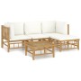 Set de muebles de jardín 5 piezas bambú y cojines blanco crema de vidaXL, Conjuntos de jardín - Ref: Foro24-3155178, Precio: ...