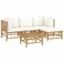 Set de muebles de jardín 5 piezas bambú y cojines blanco crema de vidaXL, Conjuntos de jardín - Ref: Foro24-3155178, Precio: ...