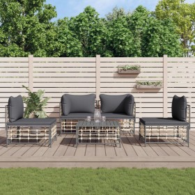 5-teiliges Gartenmöbel-Set und anthrazitfarbene PE-Rattan-Kissen von vidaXL, Outdoor-Sofas - Ref: Foro24-3186715, Preis: 369,...