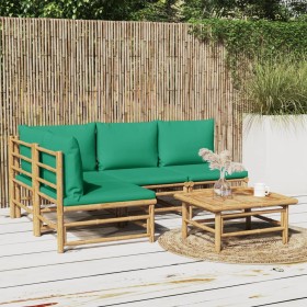 5-piece bamboo garden furniture set with green cushions by vidaXL, Garden sets - Ref: Foro24-3155170, Price: 365,70 €, Discou...