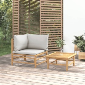 Set de muebles de jardín 2 piezas bambú y cojines gris claro de vidaXL, Sofás modulares de exterior - Ref: Foro24-362277, Pre...