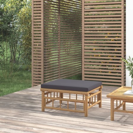 Reposapiés de jardín bambú con cojín gris oscuro de vidaXL, Sofás modulares de exterior - Ref: Foro24-362310, Precio: 95,99 €...