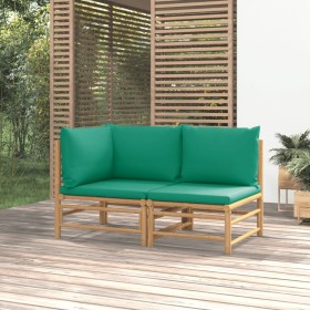 2-teiliges Gartenmöbel-Set aus Bambus mit grünen Kissen von vidaXL, Modulare Sofas für den Außenbereich - Ref: Foro24-362291,...