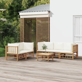 6-piece garden furniture set made of bamboo with cream white cushions by vidaXL, Garden sets - Ref: Foro24-3155186, Price: 70...