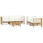 Set de muebles de jardín 6 piezas bambú y cojines blanco crema de vidaXL, Conjuntos de jardín - Ref: Foro24-3155186, Precio: ...