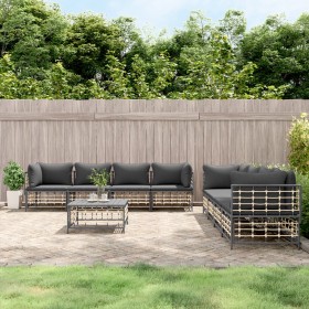 9-piece garden furniture set with anthracite PE rattan cushions by vidaXL, Outdoor sofas - Ref: Foro24-3186709, Price: 712,13...