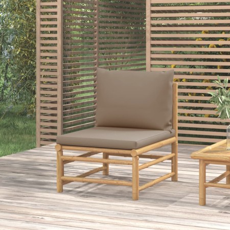 Zentrales Gartensofa aus Bambus mit taupegrauen Kissen von vidaXL, Modulare Sofas für den Außenbereich - Ref: Foro24-362287, ...