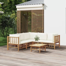 Garden furniture set 6 pieces bamboo and cream white cushions by vidaXL, Garden sets - Ref: Foro24-3155188, Price: 659,58 €, ...