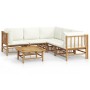 Set de muebles de jardín 6 piezas bambú y cojines blanco crema de vidaXL, Conjuntos de jardín - Ref: Foro24-3155188, Precio: ...