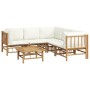 Set de muebles de jardín 6 piezas bambú y cojines blanco crema de vidaXL, Conjuntos de jardín - Ref: Foro24-3155188, Precio: ...