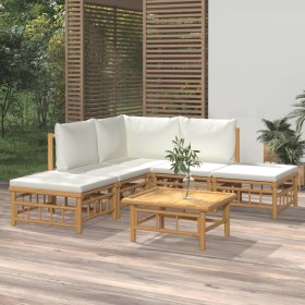 Set de muebles de jardín 6 piezas bambú y cojines blanco crema de vidaXL, Conjuntos de jardín - Ref: Foro24-3155175, Precio: ...