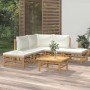 Garden furniture set 6 pieces bamboo and cream white cushions by vidaXL, Garden sets - Ref: Foro24-3155175, Price: 503,76 €, ...