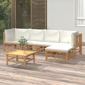 Set de muebles de jardín 6 piezas bambú y cojines blanco crema de vidaXL, Conjuntos de jardín - Ref: Foro24-3155180, Precio: ...