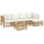 Set de muebles de jardín 6 piezas bambú y cojines blanco crema de vidaXL, Conjuntos de jardín - Ref: Foro24-3155180, Precio: ...