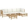 Set de muebles de jardín 6 piezas bambú y cojines blanco crema de vidaXL, Conjuntos de jardín - Ref: Foro24-3155180, Precio: ...