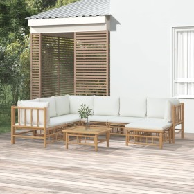 Garden furniture set 8 pieces bamboo and cream white cushions by vidaXL, Garden sets - Ref: Foro24-3155191, Price: 824,28 €, ...