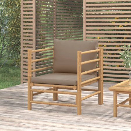 Sofá de jardín bambú con cojines gris taupe de vidaXL, Sofás modulares de exterior - Ref: Foro24-362289, Precio: 125,67 €, De...