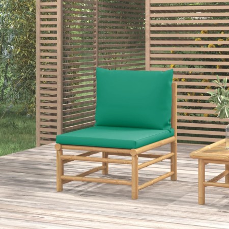 Sofá central de jardín bambú con cojines verde de vidaXL, Sofás modulares de exterior - Ref: Foro24-362294, Precio: 73,35 €, ...