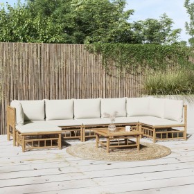 Garden furniture set 8 pieces bamboo and cream white cushions by vidaXL, Garden sets - Ref: Foro24-3155206, Price: 760,16 €, ...