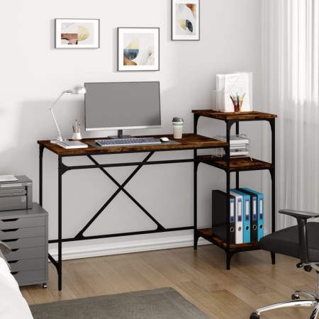 Desk with iron and smoked oak wood shelves 135x50x90 cm by vidaXL, Desks - Ref: Foro24-826711, Price: 101,57 €, Discount: %