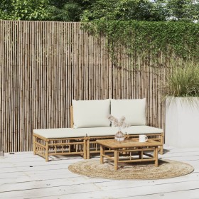 Garden furniture set 4 pieces bamboo and cream white cushions by vidaXL, Garden sets - Ref: Foro24-3155203, Price: 288,59 €, ...