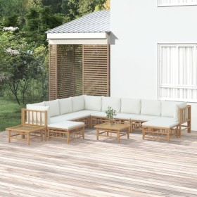 Garden furniture set 12 pieces bamboo and cream white cushions by vidaXL, Garden sets - Ref: Foro24-3155195, Price: 1,00 €, D...