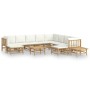 Set de muebles de jardín 12 piezas bambú y cojines blanco crema de vidaXL, Conjuntos de jardín - Ref: Foro24-3155195, Precio:...