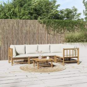 Garden furniture set 6 pieces bamboo and cream white cushions by vidaXL, Garden sets - Ref: Foro24-3155201, Price: 654,99 €, ...