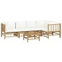 Set de muebles de jardín 6 piezas bambú y cojines blanco crema de vidaXL, Conjuntos de jardín - Ref: Foro24-3155201, Precio: ...