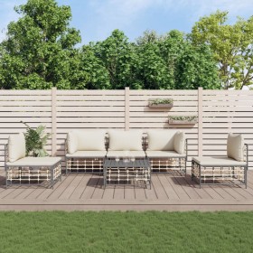 Gartenmöbel-Set 6-teilig und anthrazitfarbene PE-Rattan-Kissen von vidaXL, Outdoor-Sofas - Ref: Foro24-3186718, Preis: 443,99...