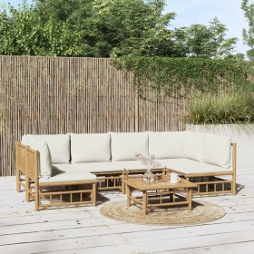 Garden furniture set 7 pieces bamboo and cream white cushions by vidaXL, Garden sets - Ref: Foro24-3155198, Price: 786,10 €, ...